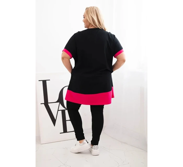 Dámská tunika Plus Size s květinovým vzorem a ozdobnými perličkami fuchsiová