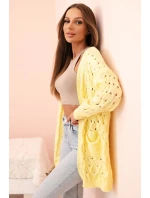 Dámský cardigan s kapsami a síťovinou žlutý
