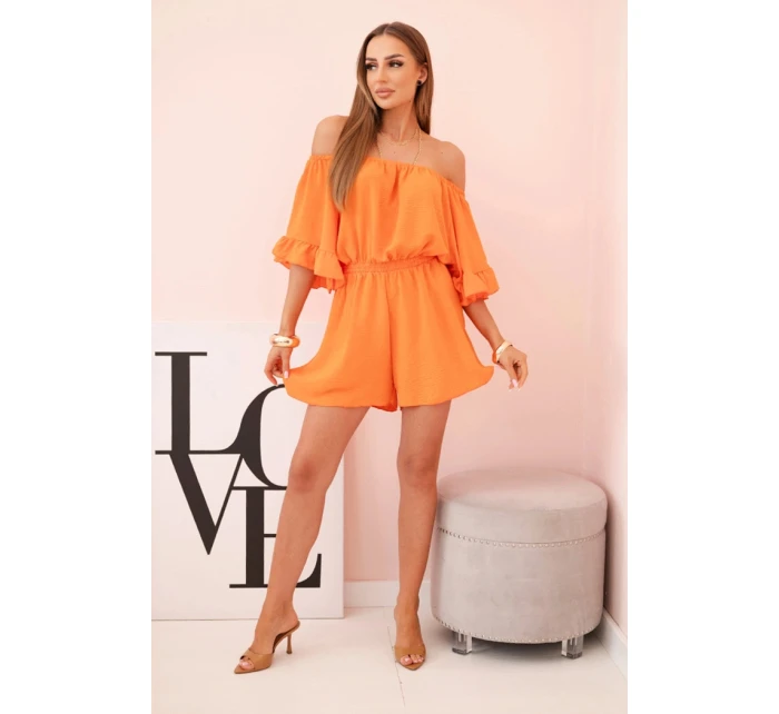 Dámský bavlněný overal bez rukávů s vázáním v pase ecru