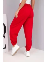 Dámské bavlněné kalhoty s vysokým pasem a ozdobným knoflíkem červené Dámské bavlněné kalhoty s vysokým pasem a ozdobným knoflíkem červené