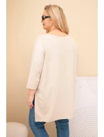 Dámská bavlněná blůza Plus Size asymetrická s náhrdelníkem béžová Dámská bavlněná blůza Plus Size asymetrická s náhrdelníkem béžová