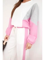 Dámská souprava s volnou mikinou a širokými kalhotami světle růžová