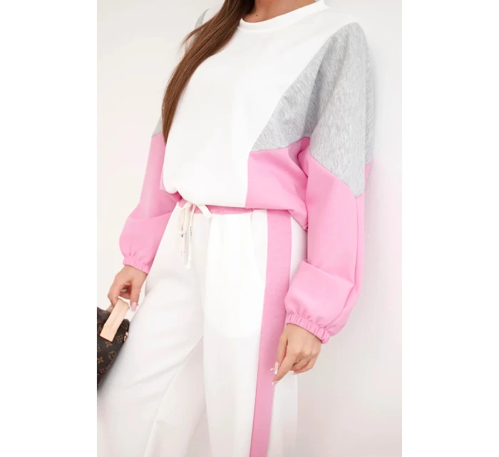 Dámská souprava s volnou mikinou a širokými kalhotami světle růžová