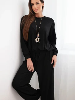 Dámská souprava z viskózy s řetízkem a široké kalhoty černý