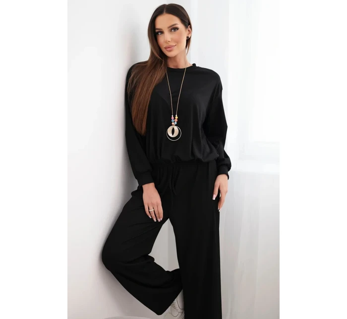 Dámská souprava z viskózy s řetízkem a široké kalhoty černý Dámská souprava z viskózy s řetízkem a široké kalhoty černý