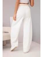 Dámské bavlněné kalhoty se širokými nohavicemi a páskem ecru
