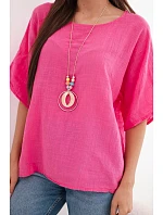 Dámská bavlněná halenka oversize s krátkým rukávem růžová Dámská bavlněná halenka oversize s krátkým rukávem růžová