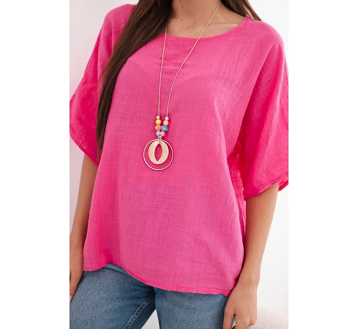 Dámská bavlněná halenka oversize s krátkým rukávem růžová Dámská bavlněná halenka oversize s krátkým rukávem růžová
