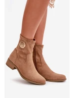 Dámské Botky Na Zip S Ozdobným Detalem Eko Semišové Béžové model 21668035 - Boto Dámské Botky Na Zip S Ozdobným Detalem Eko Semišové Béžové model 21668035 - Boto