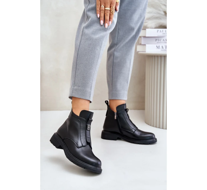 Kožené Boty Na Plochém Podpatku Zateplené Černé model 21675477 - EVENTO Kožené Boty Na Plochém Podpatku Zateplené Černé model 21675477 - EVENTO