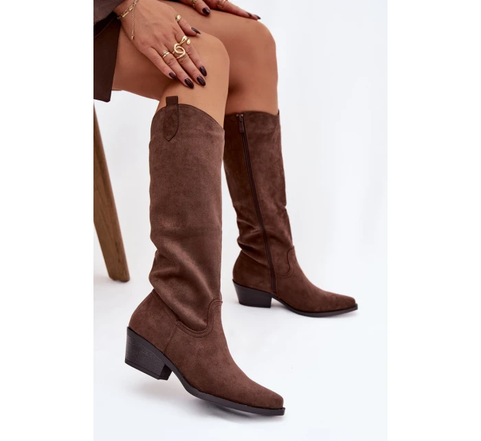 Dámské Na Podpatku Z Eko Semiše Hnědé model 21757567 - Boto