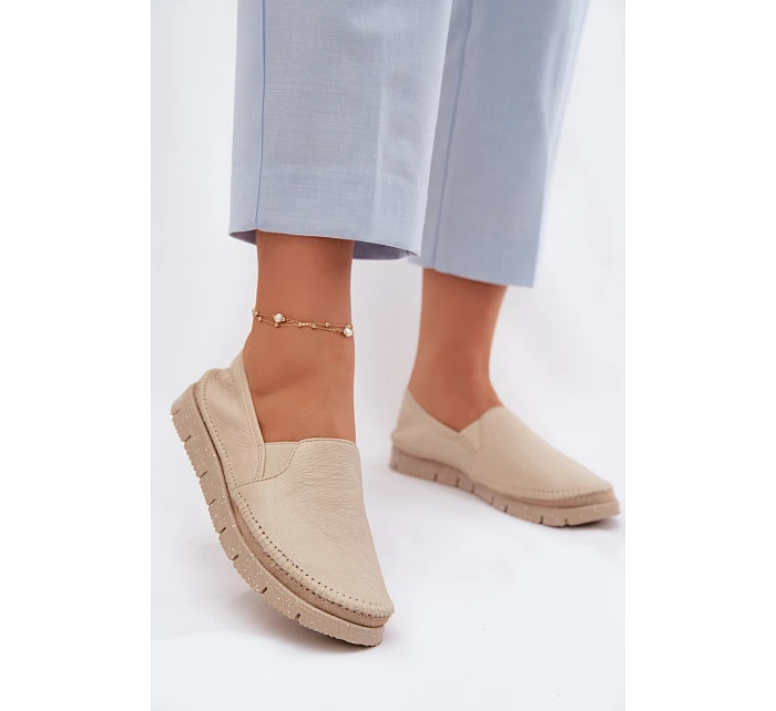 Dámské nazouvací kožené polobotky model 22100741 Béžové - Maciejka Dámské nazouvací kožené polobotky model 22100741 Béžové - Maciejka