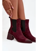 Dámské kožené semišové kotníkové boty na podpatku – bordó Artiker, zateplené Dámské kožené semišové kotníkové boty na podpatku – bordó Artiker, zateplené