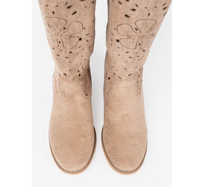 Designové  kozačky dámské hnědé na širokém podpatku