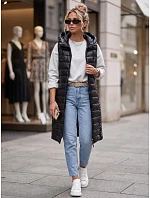 Dlouhá dámská prošívaná vesta s kapucí, černá, FashionStreet TY5260 Dlouhá dámská prošívaná vesta s kapucí, černá, FashionStreet TY5260