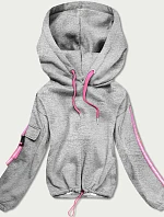 Krátká šedá dámská bavlněná tepláková mikina (26031)