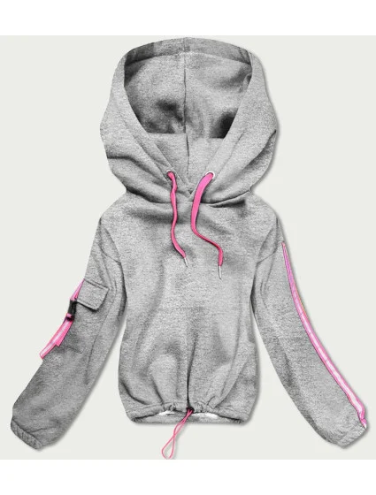 Krátká šedá dámská bavlněná tepláková mikina model 17234486 - J.STYLE Krátká šedá dámská bavlněná tepláková mikina model 17234486 - J.STYLE