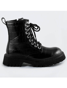 Černé dámské šněrovací boty "krokodýl" (A9897)