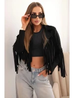 Dámská semišová bunda s třásněmi černá