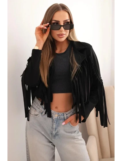 Dámská semišová bunda s třásněmi černá