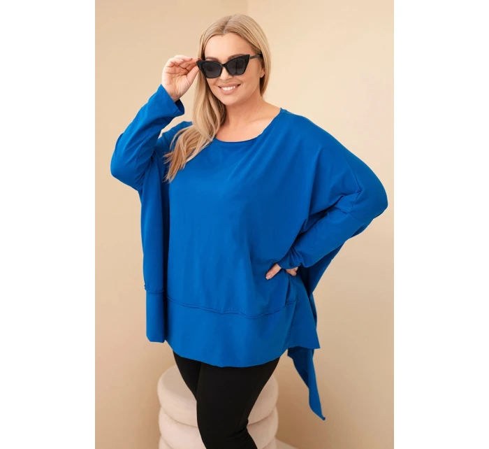 Dámská tunika Plus Size z bavlny s asymetrickým spodním lemem chaberová Dámská tunika Plus Size z bavlny s asymetrickým spodním lemem chaberová