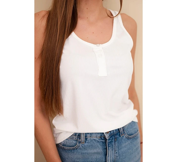 Dámská žebrovaná halenka na ramínkách s knoflíkem ecru Dámská žebrovaná halenka na ramínkách s knoflíkem ecru