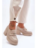 Kůže Dámské Polobotky Na Sloupku Bežové model 21630078 - Boto Kůže Dámské Polobotky Na Sloupku Bežové model 21630078 - Boto