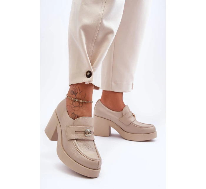 Kůže Dámské Polobotky Na Sloupku Bežové model 21630078 - Boto Kůže Dámské Polobotky Na Sloupku Bežové model 21630078 - Boto