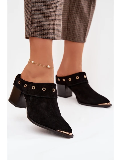 Semišové dámské kožené boty na podpatku D&A model 22031846 Černé - S.Barski