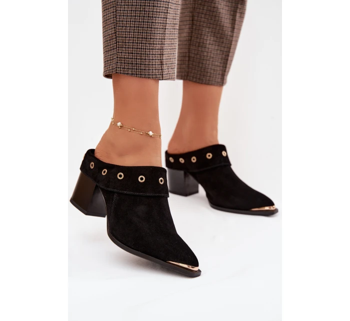 Semišové dámské kožené boty na podpatku D&A model 22031846 Černé - S.Barski
