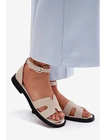 Dámské sandály z pravé kůže na ploché podrážce Vinceza 62305 Béžové