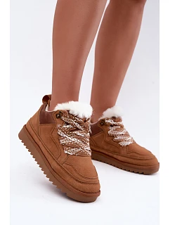 Kožené semišové sněhule s kožešinou Vinceza 97974 Camel
