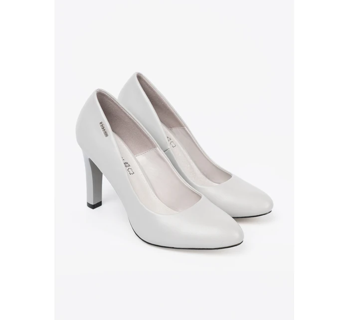 Luxusní šedo-stříbrné  lodičky dámské na širokém podpatku