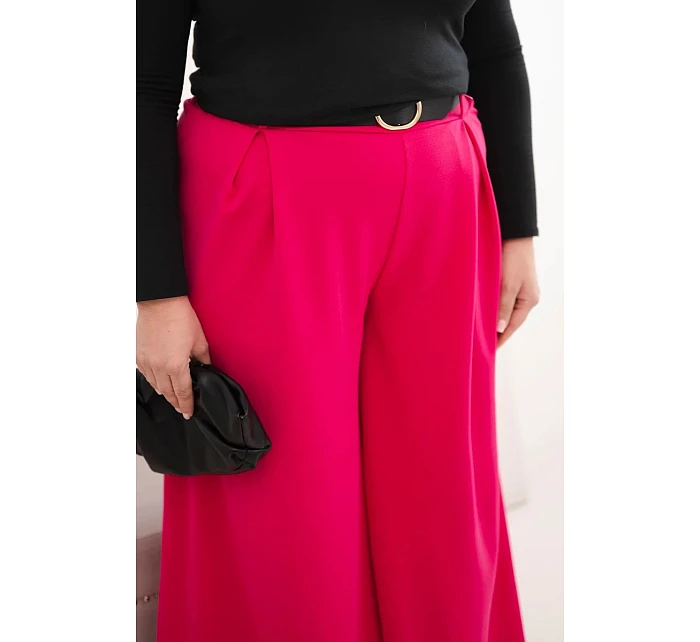 Dámské kalhoty Plus Size se širokými nohavicemi a páskem fuchsiová