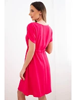 Dámské šaty s krátkým rukávem a vázáním v pase fuchsiová Dámské šaty s krátkým rukávem a vázáním v pase fuchsiová