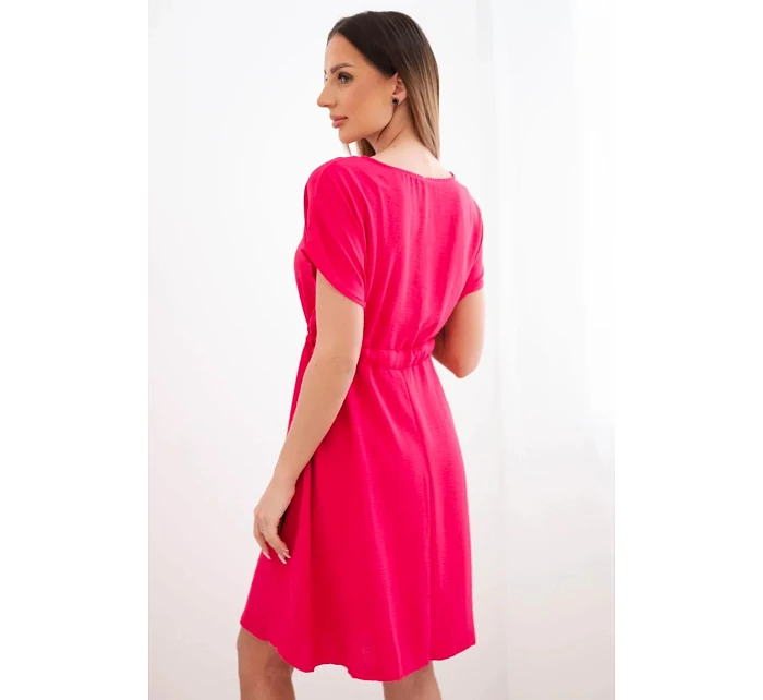Dámské šaty s krátkým rukávem a vázáním v pase fuchsiová Dámské šaty s krátkým rukávem a vázáním v pase fuchsiová