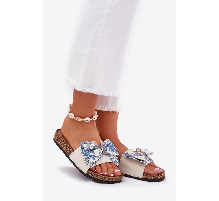 Dámské pantofle s mašlí na korkové platformě modré model 21687419 - Boto Dámské pantofle s mašlí na korkové platformě modré model 21687419 - Boto