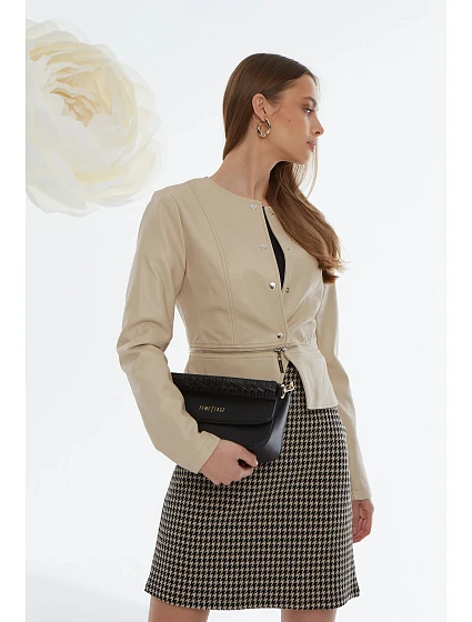 Elegantní koženková bunda model 20758822 béžová - Monnari Elegantní koženková bunda model 20758822 béžová - Monnari