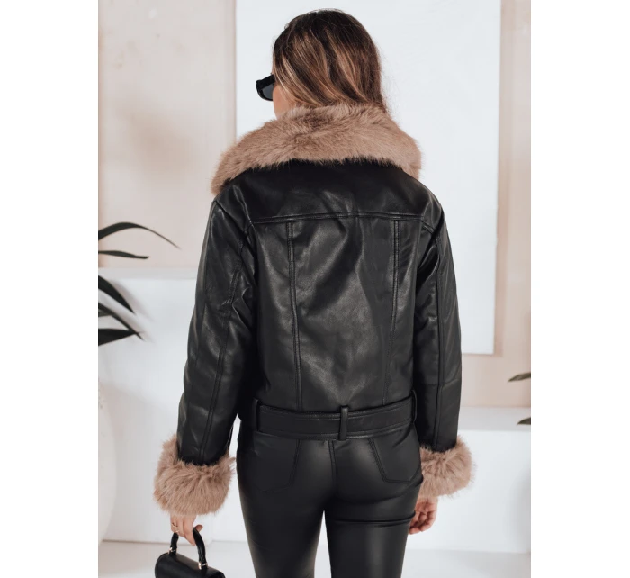 Dámská kožená bunda s kožešinou černá FashionStreet TY5210