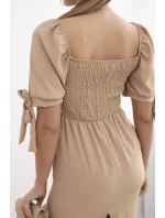 Šaty vzadu nařasené se zavazovacími rukávy Velbloud Šaty vzadu nařasené se zavazovacími rukávy Velbloud