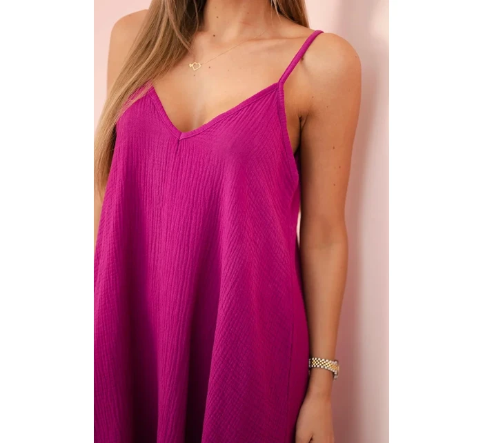 Mušelínové šaty na ramínka chrpově tmavě fialová