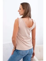 Dámská viskózová halenka s volánem ve výstřihu béžový