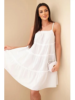 Dámské bavlněné šaty na ramínka s volánky bílá