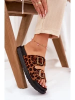 Dámské Pantofle S Leopardím Vzorem Na Platformě S Přezkami Hnědé Simbes Dámské Pantofle S Leopardím Vzorem Na Platformě S Přezkami Hnědé Simbes