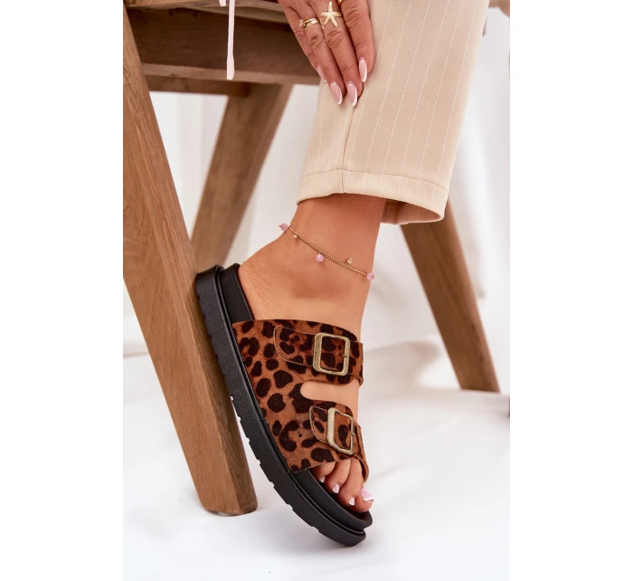 Dámské Pantofle S Leopardím Vzorem Na Platformě S Přezkami Hnědé Simbes Dámské Pantofle S Leopardím Vzorem Na Platformě S Přezkami Hnědé Simbes