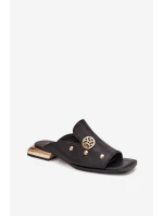 Kožené pantofle s zlatými ozdobami D&A model 22031927 Černé - S.Barski