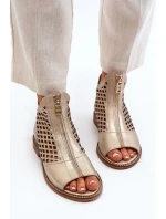 Zazoo kožené prolamované sandály se zipem, zlaté Zazoo kožené prolamované sandály se zipem, zlaté