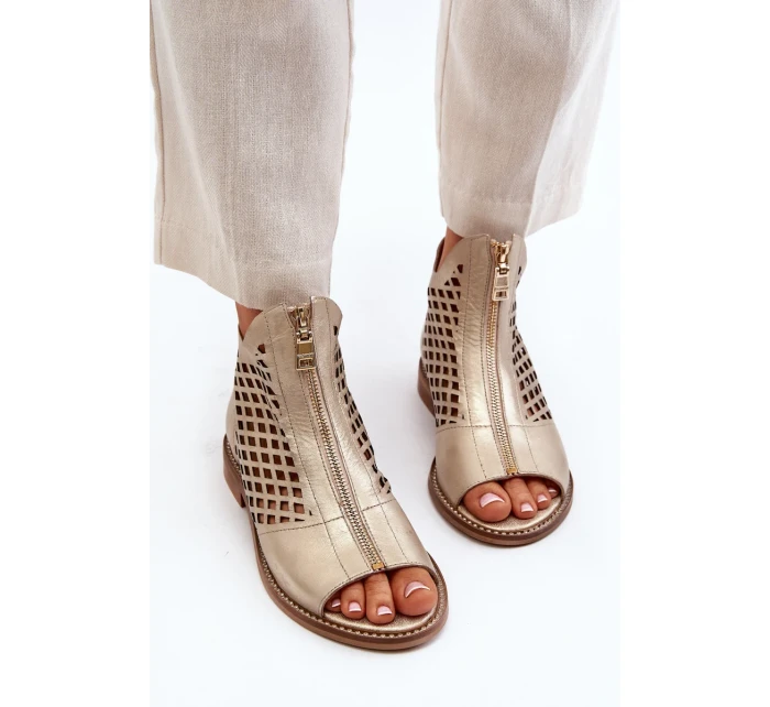 Zazoo kožené prolamované sandály se zipem, zlaté Zazoo kožené prolamované sandály se zipem, zlaté