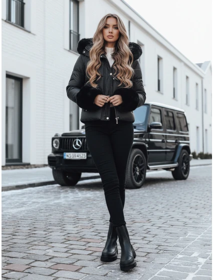 Dámská zimní bunda YOUWARM krátká prošívaná s kožešinou černá FashionStreet TY5006