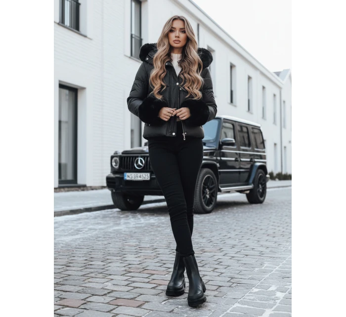 Dámská zimní bunda YOUWARM krátká prošívaná s kožešinou černá FashionStreet TY5006